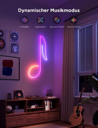 Гнучка неонова LED стрічка Govee Neon Rope Light 2, RGBIC підсвітка з можливістю створення DIY дизайну, чорна, 5м