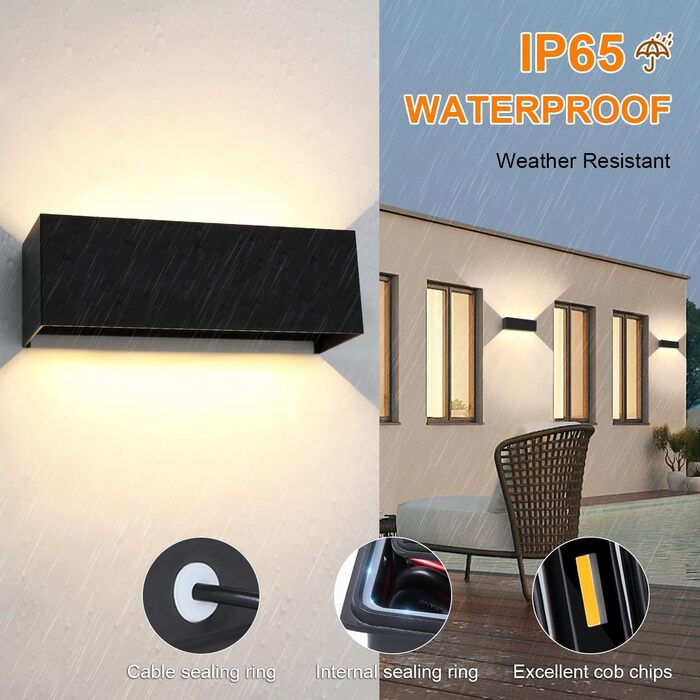 LED настінні світильники ledmo 30W, 4 шт, для внутрішнього та зовнішнього використання, три ряди, регульований кут світла, тепле біле світло 3000K, водонепроникні IP65, чорний колір