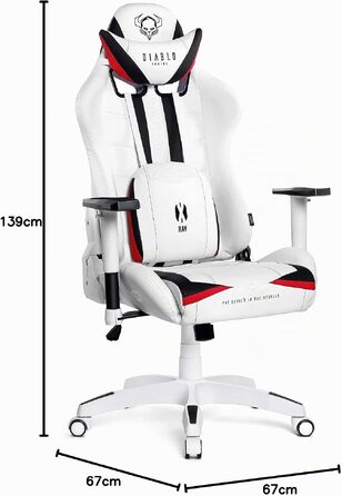 Ігрове крісло Diablo X-Ray King XL з 4D підлокітниками, офісне ергономічне крісло для комп'ютера (біло-чорне, розмір L)