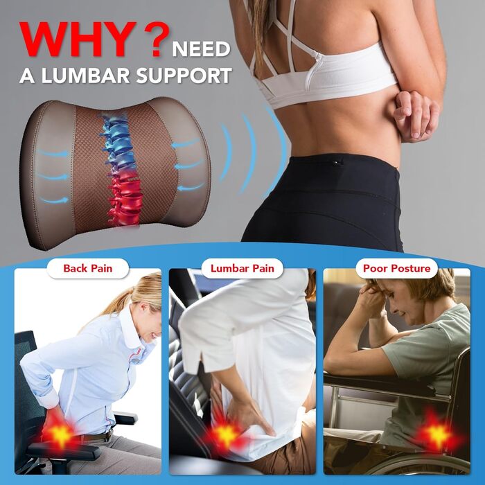 Подушка для підтримки попереку, Memory Foam, для спини, автомобіля, офісу, інвалідного візка (Коричнева)