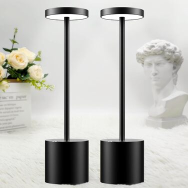 LED настільна лампа Hapfish, бездротова, 5000mAh, димована, алюміній, 3 режими кольору, сенсорна, акумуляторна, для дому, вулиці, тераси, бару, чорна, 2 шт.