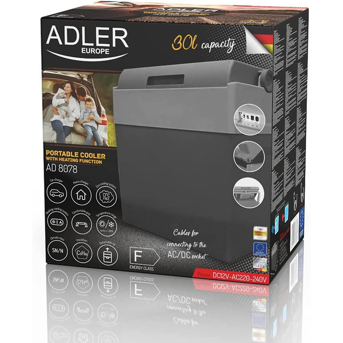 Електрична холодильна сумка Adler AD 8078, 30 л, сіра/біла