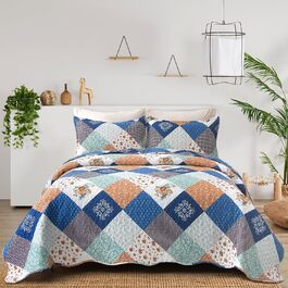 Покривало-печворк WONGS BEDDING 240x260 см з мікрофібри, стьобане, квітковий візерунок, чорне-сіре, з 2 наволочками 48x75 см