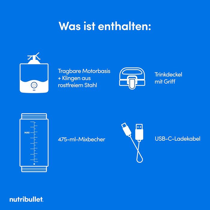 Портативний блендер nutribullet 475 мл, білий, USB-C, BPA Free, багатофункціональний міксер
