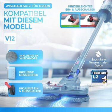 Оригінальний насадка для вологого прибирання Dyson V12 - електричний моп з резервуаром для води та 8 змінними насадками