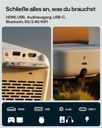 Проектор Aurzen D1 Air Smart: 1080P, 4K, HDR10, Dolby Audio, Netflix, USB-C, Автофокус, Компактний