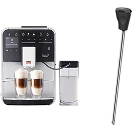 Кавомашина Melitta Caffeo Barista T Smart F831-101, автоматична, з управлінням через смартфон, One Touch, срібляста, з насадкою для молока, нержавіюча сталь, чорна