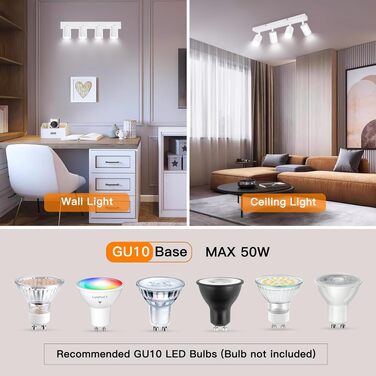 Світильник стельовий Ketom GU10 LED, поворотний спот, білий, на 4 лампи (набір 2 шт)