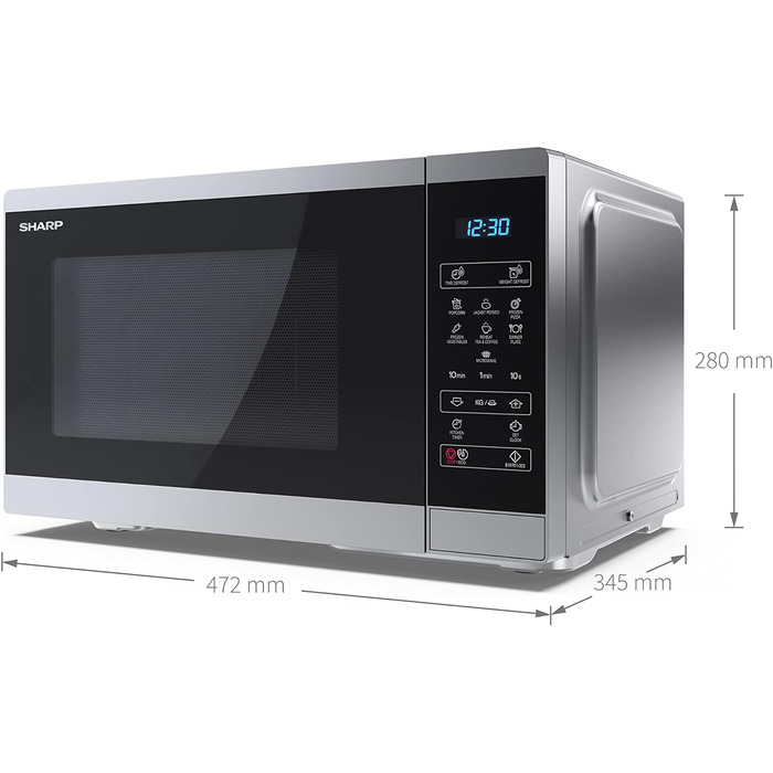 Мікрохвильова піч SHARP YC-MS252AE-S, 900 Вт, 11 режимів, розморожування, срібляста, 47,2x28x34,5 см