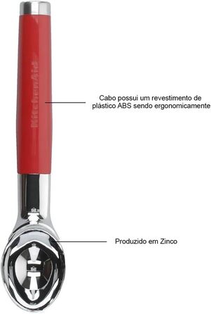 Ложка для морозива KitchenAid Eisportionierer, червона (Empire Red), нержавіюча сталь, для тіста, для мийки посуду