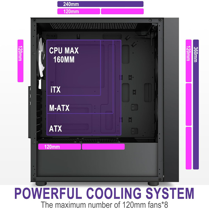 Ігровий корпус для ПК FOIFKIN K11 ATX Mid-Tower, чорний, з 4 встановленими ARGB вентиляторами PWM