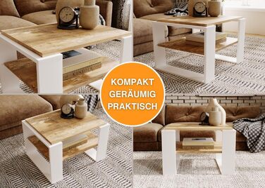 Журнальний стіл CraftPAK Kaja 63 з деревостружкового матеріалу, білий, сучасний стіл для вітальні з додатковою полицею