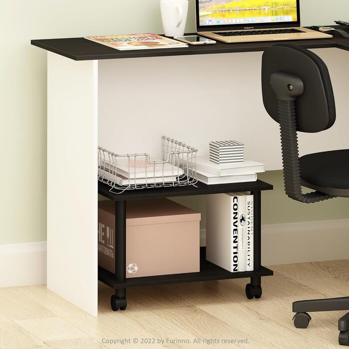 Підставка для комп'ютера Furinno Econ для офісу, з роликами, 2-рівнева, Espresso/Schwarz
