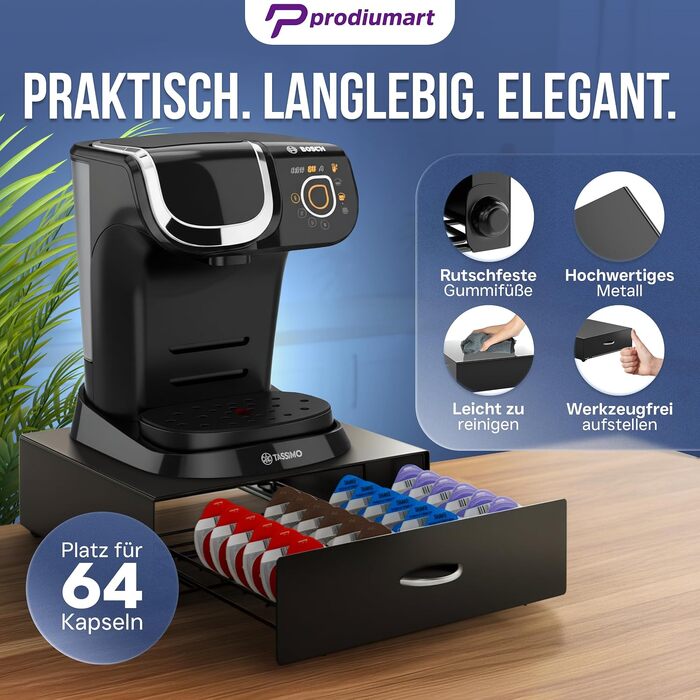 Тримач для капсул Tassimo на 64 кавових капсул, елегантний диспенсер-підставка для кавомашини Tassimo, чорний