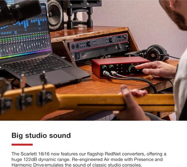 Focusrite Scarlett 4i4 4-го покоління USB Аудіоінтерфейс для гітаристів, вокалістів та музикантів (16 входів/16 виходів) - HiFi студійна якість