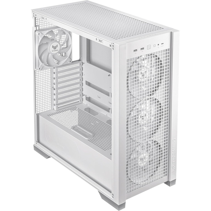 Ігровий корпус ASUS TUF GT302 ARGB білий, Mid-Tower ATX, 4x140 мм ARGB вентилятори, змінні бокові панелі, підтримка ATX материнських плат із прихованими роз'ємами, сітчаста фронтальна панель