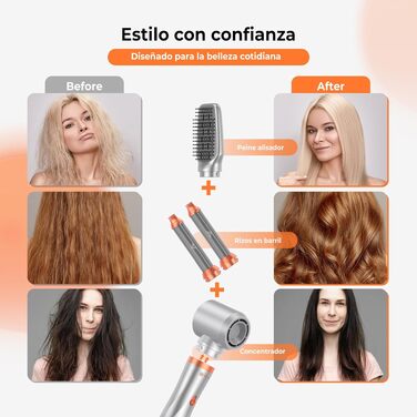 Hairstyler 5-в-1 з ефектом Coandă: Фен-щітка, автоматичний локон, об'єм та сушка (Помаранчевий)