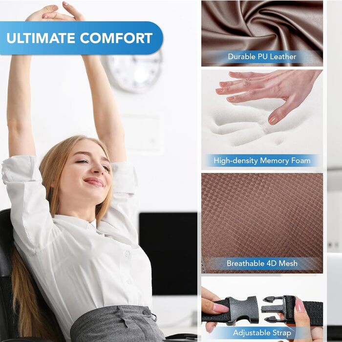 Подушка для підтримки попереку, Memory Foam, для спини, автомобіля, офісу, інвалідного візка (Коричнева)