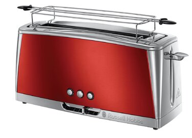 Тостер Russell Hobbs Luna Edelstahl Red для 2 скибок хліба з широким прорізом, з підставкою для булочок, 6 режимів підсмажування, розморожування та підігрів - 23250-56