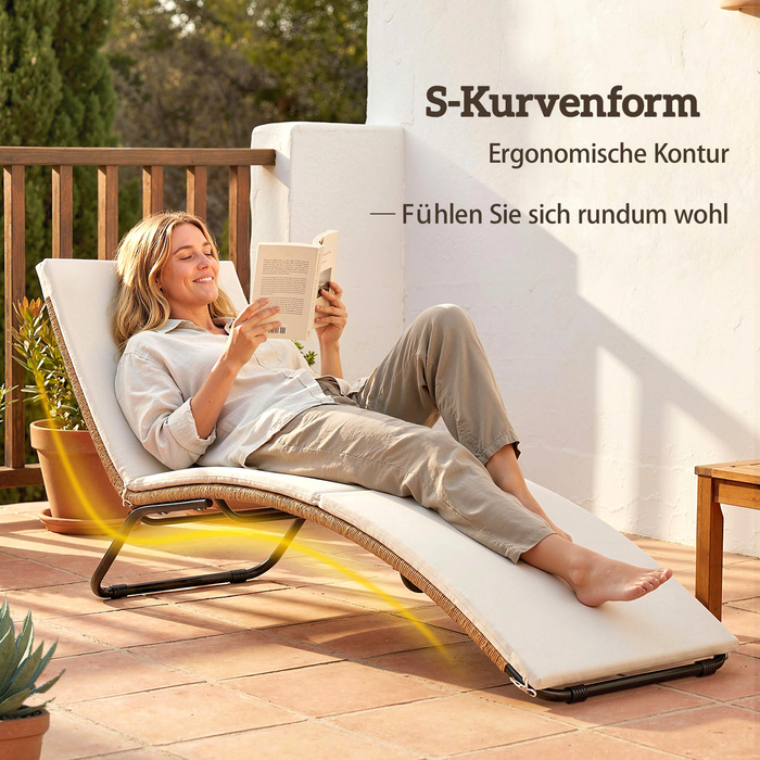 Шезлонг з ротангу Polyrattan S-подібної форми з подушкою, дихаюча сітка, сталевий каркас