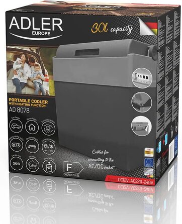 Електрична холодильна сумка Adler AD 8078, 30 л, сіра/біла