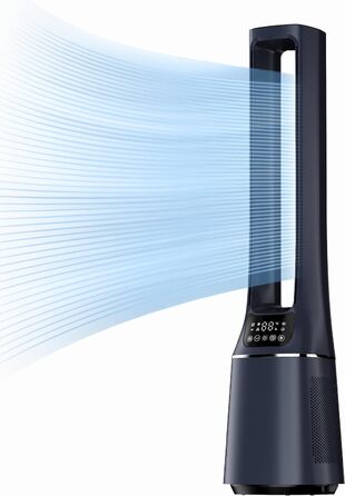 Midea MFP-120i (BL) Тихий турмовентилятор 2-в-1 з очищувачем повітря HEPA H13, LED-дисплей, дистанційне керування, осциляція, таймер 12 годин, Wi-Fi, сумісний з Alexa/Google, для приміщень до 47,6 м²