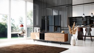 ТВ тумба Newfurn чорна дика дуба, вінтаж індастріал, 195x48x37 см, тумба під телевізор у вітальню