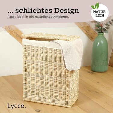 Кошик для білизни Lycce з кришкою 60 л, вузький, плетений з лози, для зберігання білизни в нішах, натуральний колір