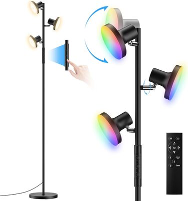 Торшер SIBRILLE 36W LED RGB з димером, 2500 Лм, з пультом і сенсорним керуванням, 2700K-6500K, 3-режими, сучасна лампа для вітальні, спальні, офісу, готелю, чорний