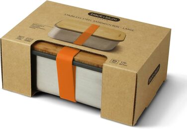 Ланчбокс Black + Blum з нержавіючої сталі 1,25 л з бамбуковою кришкою-дошкою та силіконовим роздільником, помаранчевий