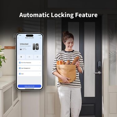 Розумний дверний замок Aqara U200 з відбитком пальця, Matter Over Thread, сумісний з Apple Home Key, акумулятор, підтримка Apple Home, Google Home, Alexa, SmartThings, чорний