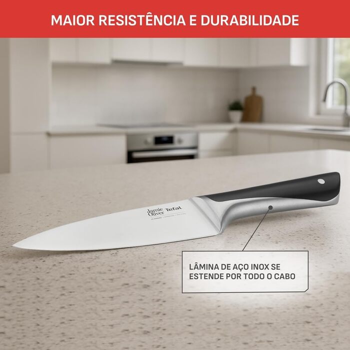 Набір кухонних ножів Jamie Oliver by Tefal з підставкою, 6 предметів, сталь з криозагартуванням, блок з акації, коричневий, K267S556