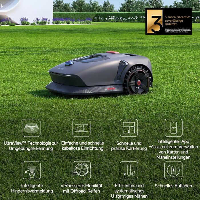 Робот-газонокосарка Dreame з 3D LiDAR, бездротова установка, точна навігація до 1000 м², розумне уникнення перешкод, керування через додаток, покращені колеса, U-подібне косіння, швидка зарядка