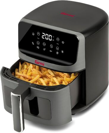 Аерофритюрниця Girmi FG27 Ecofrit Lite, 4.2 л, 1400 Вт, цифровий дисплей, 8 програм, таймер, без BPA та PFOA, сіра