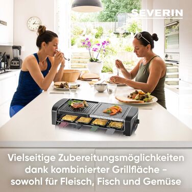 Ракле-гриль SEVERIN RG 9645 з натуральним каменем та антипригарною пластиною, на 8 осіб, 1400 Вт, нержавіюча сталь, чорний