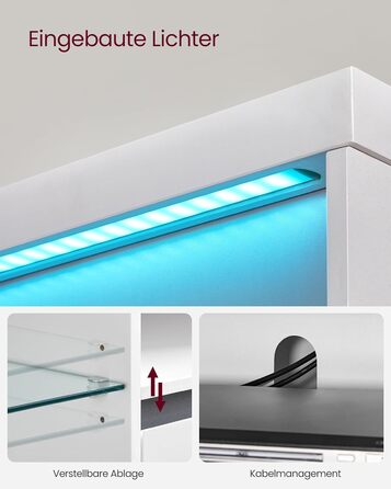 Тумба під телевізор VASAGLE Kailyn 160 см з LED підсвіткою, біла - для вітальні, з полицями та шафками
