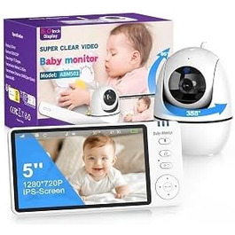 Відеоняня Baby Phone з 5-дюймовим LCD-дисплеєм, HD цифрова камера з нічним баченням, двосторонній аудіозв'язок та передача сигналу 2.4 GHz