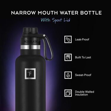 Термофляга IRON °FLASK Edelstahl 710 мл чорна: металева, подвійні стінки, ізольована, з 3 кришками, для спорту, школи, фітнесу, кемпінгу, без BPA