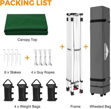Альтанка EAGLE PEAK розкладна з сумкою для транспортування, 9 м² - захист від сонця, 8 кілків, 4 мотузки, 4 мішки для ваги