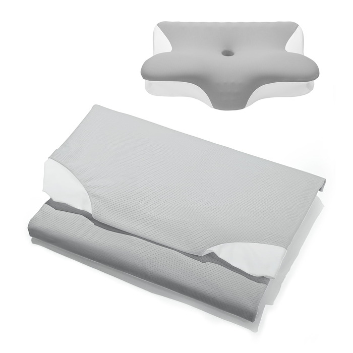 Ортопедична подушка з піни Memory Foam 2-в-1 для сну на боці, спині та животі, регульована висота, 60x41.5x10/12 см, світло-сіра