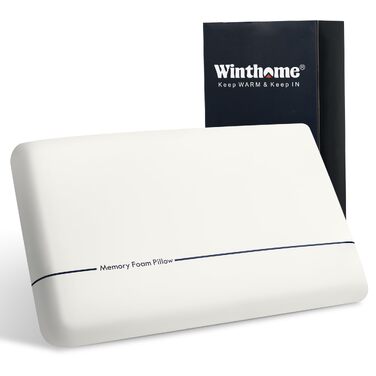 Подушка з піни Memory Foam Winthome з двостороннім регулюванням жорсткості, 60x40x10 см, з наволочкою, для сну на спині, боці та животі, сертифікат Oeko-Tex