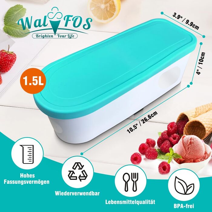 Контейнер для морозива Walfos® 1.5л, 2 шт., багаторазовий, з силіконовою кришкою, для домашнього морозива та йогурту, штабельовані