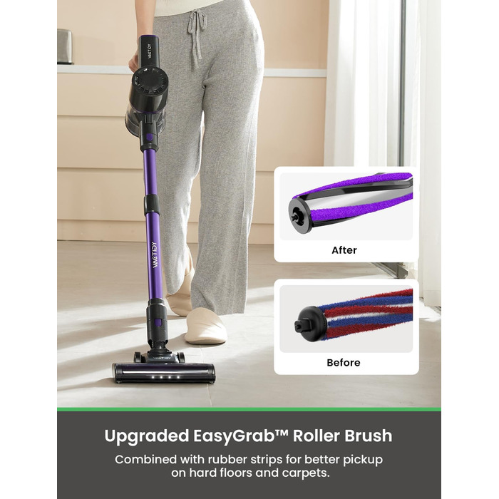 Пилосос Vactidy Blitz V8Pro акумуляторний, 25 кПа, бездротовий, до 40 хв роботи, для твердих підлог і шерсті тварин, оновлена щітка, самостійно стоїть
