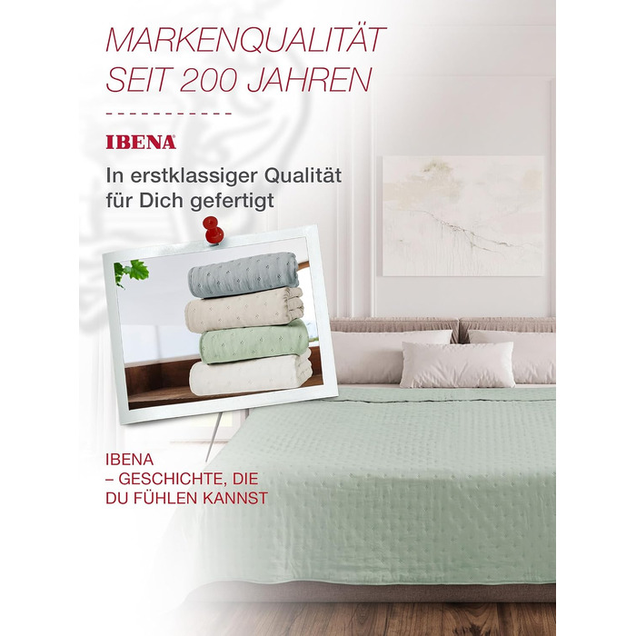 Постільна покривало Ibena Arles стібаний 140x210 см, колір шавлія (зелений) для односпального ліжка