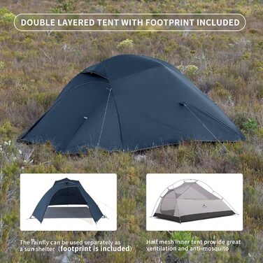 Намет Naturehike Cloud-Up 3 для 3 осіб, ультралегкий, для туризму та кемпінгу