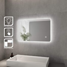 Елегантне дзеркало для ванної кімнати з LED-підсвічуванням 45x60 см, холодне біле світло, IP44, енергозберігаюче. Ванне дзеркало, дзеркало для ванної, настінне дзеркало. Розміри: 80x50 см