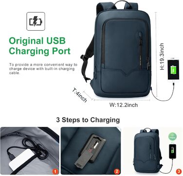 Чоловічий рюкзак HEROIC KNIGHT для ноутбука 17,3'' чорний, водонепроникний, USB, шкільний, для роботи, університету, подорожей