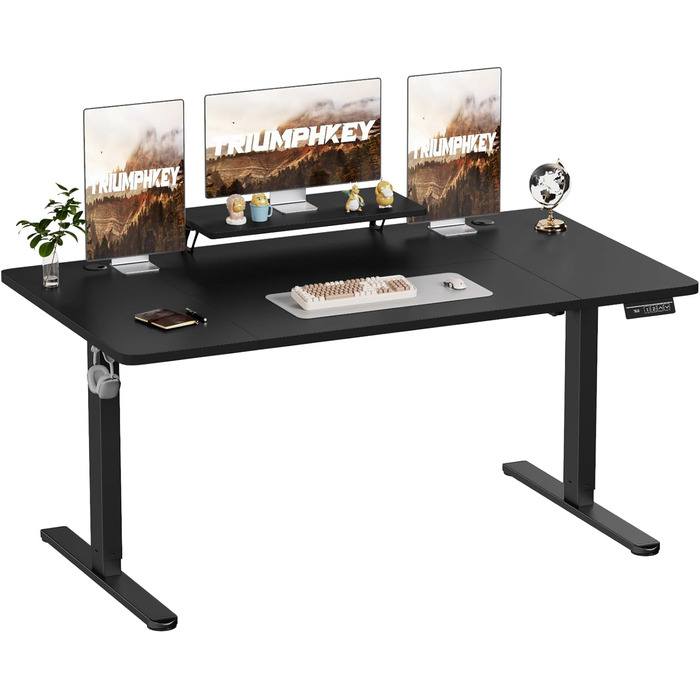 Електричний регульований стіл TRIUMPHKEY 140x60 см з підставкою для монітора, білий