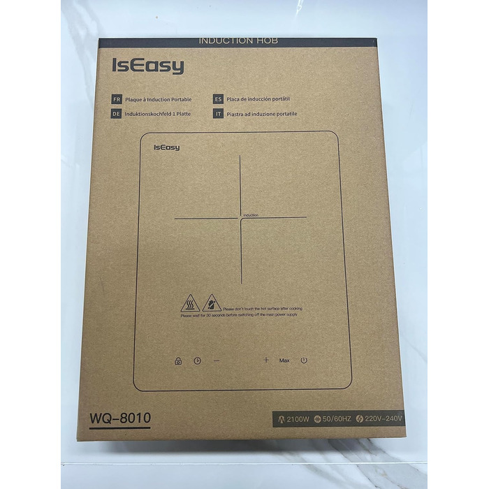 Індукційна плита IsEasy 2100 Вт, 28 см, портативна, 1 конфорка, сенсорне управління, 9 режимів нагріву, таймер 8 годин, функція Boost, чорна