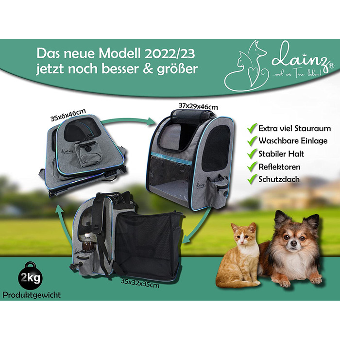 Dainz® рюкзак для собак і котів до 6 кг, сірий, з міцною PVC сіткою